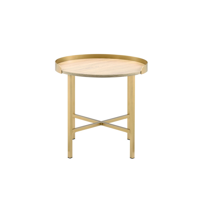 Plateau de table moderne en chêne avec plateau de table compact et pratique à finition dorée