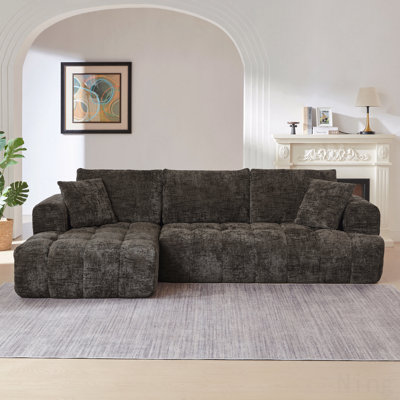 Canapé modulaire modulaire en chenille touffeté, avec ressorts ensachés et canapé en forme de L compressé sans assemblage