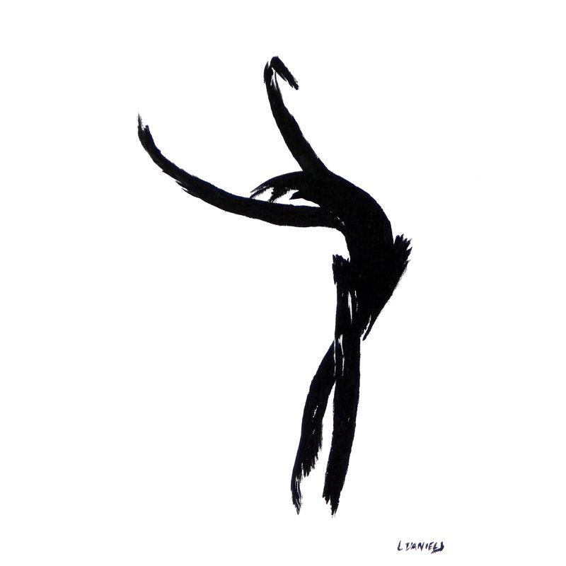 «Fluid Fellow» par Lisa Daniels - Peinture, Papier avec cadre noir, H 21,25 po x l 17,25 po
