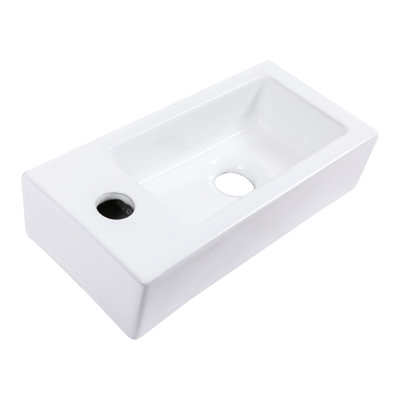 Wall Mounted Bathroom Sink - 14.5X7.19 Inch White Ceramic, Rectangular, Stain , Low Water Absorption Trait, Acid Resistance, Modern Attraction With Faucet Hole 14.5"L X 7.19"W Mount Ceramic