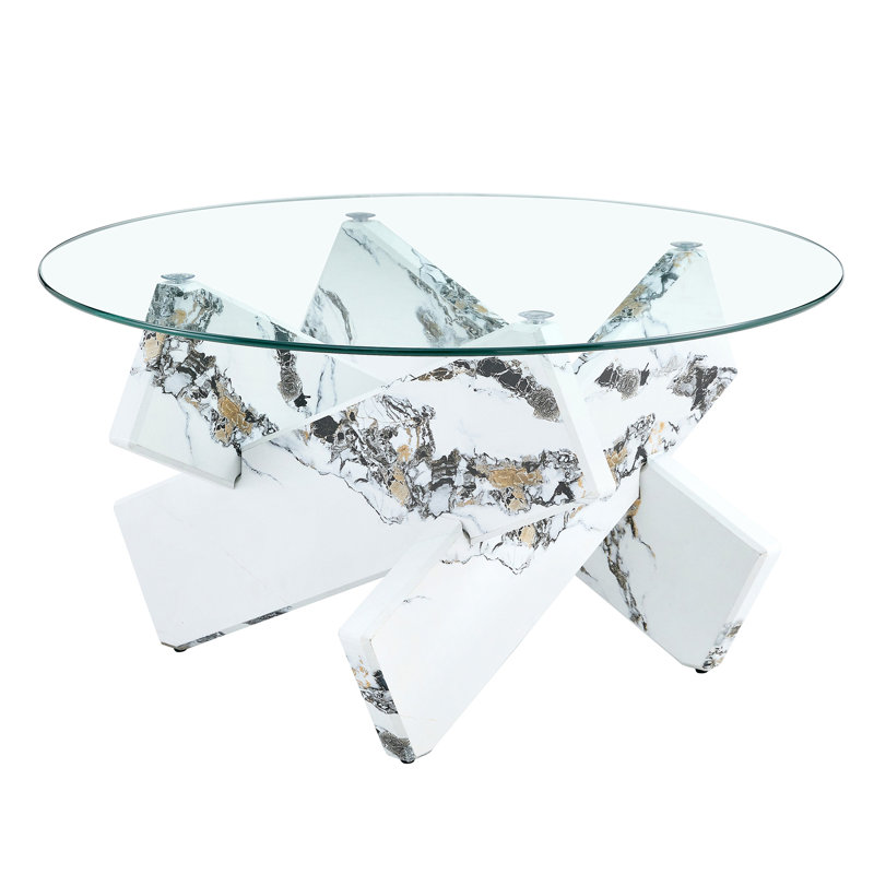 Table basse ronde en verre (y compris la table basse, sans les chaises)