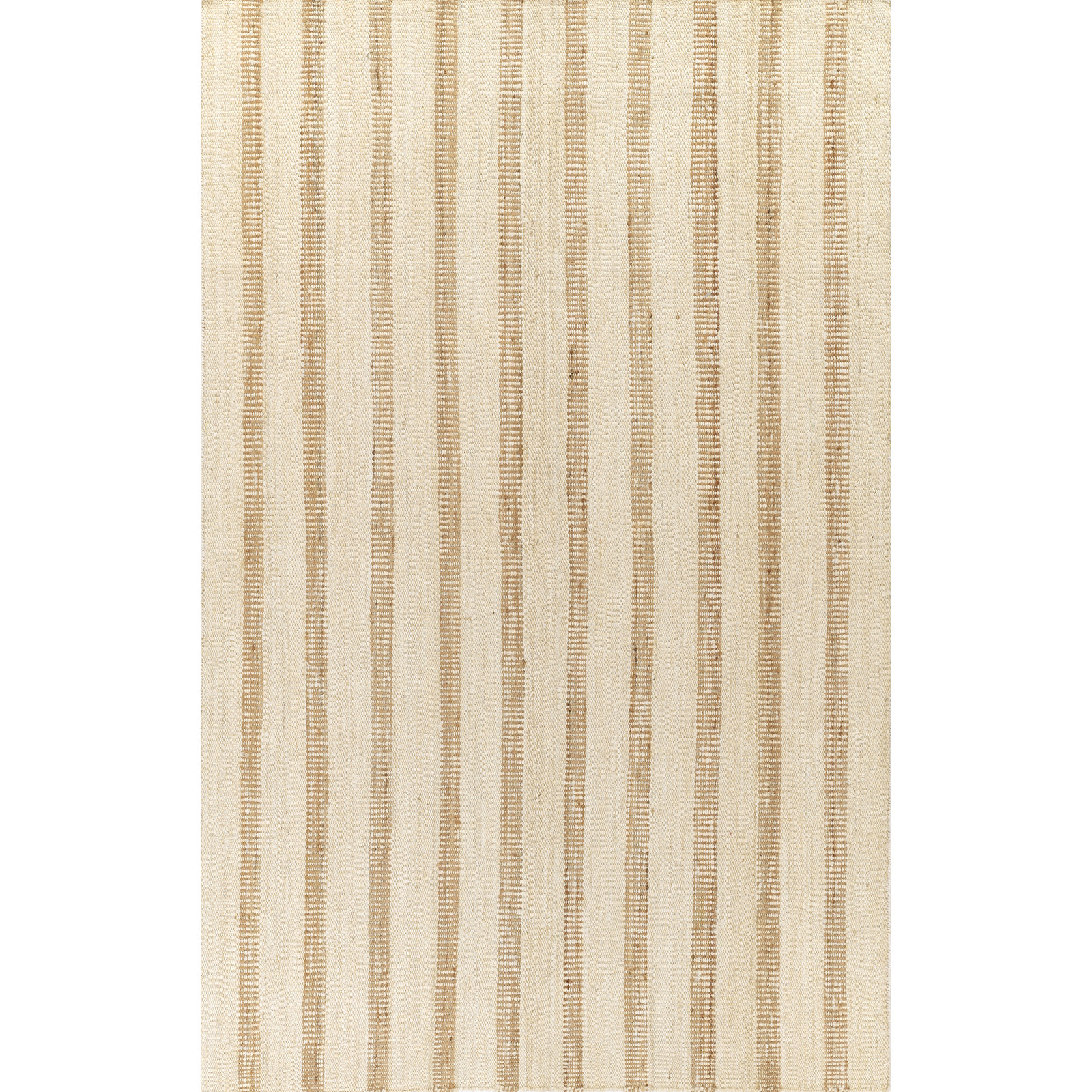Aadison Hand Woven Jute and Cotton Striped Ivory Area Rug 2' X 3', Runner 2'6" x 8'
