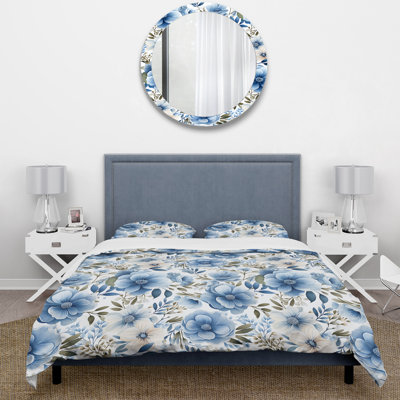 Watercolor Whimsy Blue Floral Melody I - Ensemble de housse de couette à motif floral