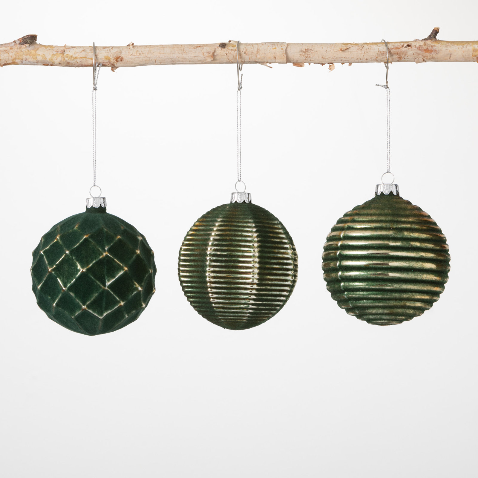 3 Piece Textured Striped Ball Ornament Set