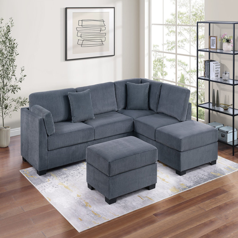 Ensemble de canapé modulaire Contemporary, Velours côtelé gris foncé