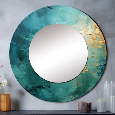 Teal Oasis III - Abstract Landscape Round Mirror For Wall Decor