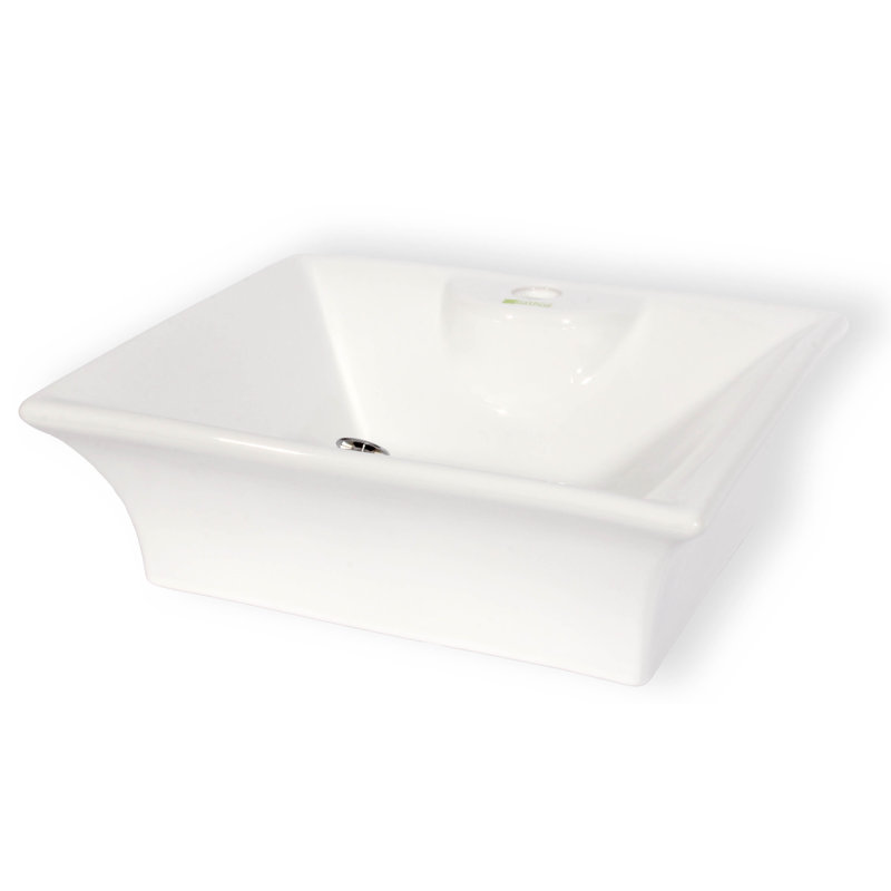 Hispania Home 15.16'' White Ceramic Square Bathroom Sink with Overflow