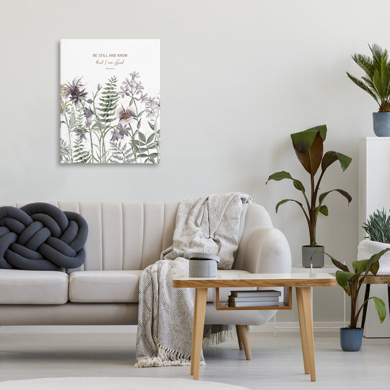 Toile botanique Be Still and Know, design par Cindy Jacobs, H 20 po x l 16 po