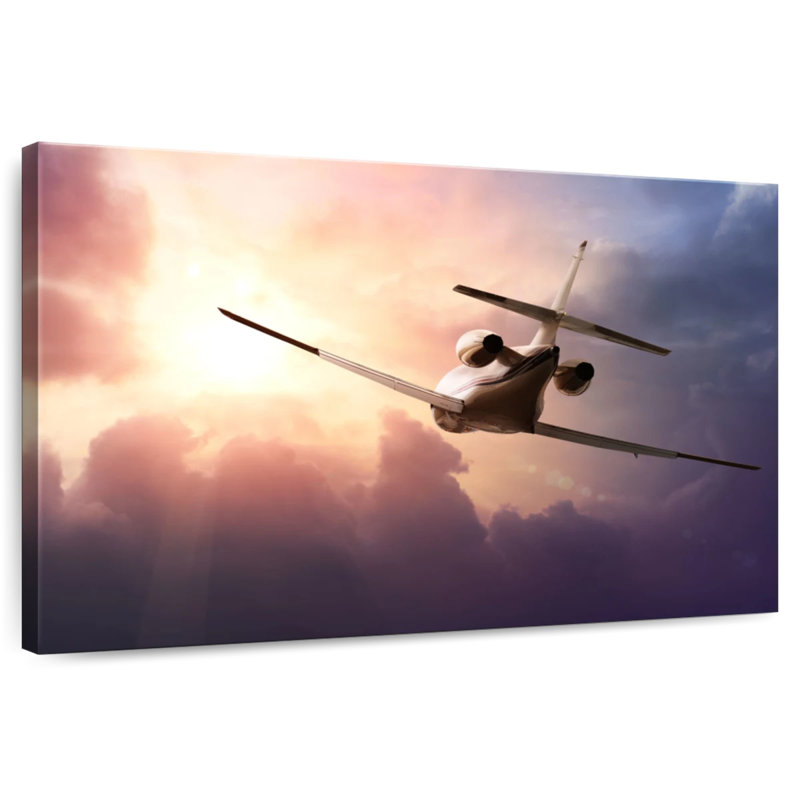Avion Mehar au coucher du soleil, H 30 po x l 45 po