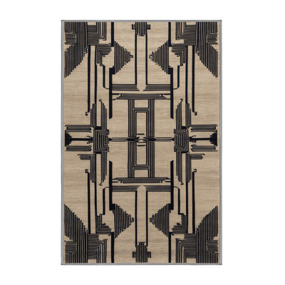 Machine Washable Art Deco Gray Area Rug