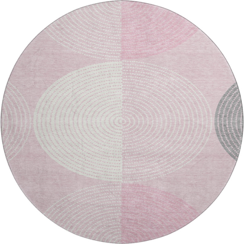 Premium Machine Washable Mayfield AMF2281 Geometric Rug, Pink, 8' Round