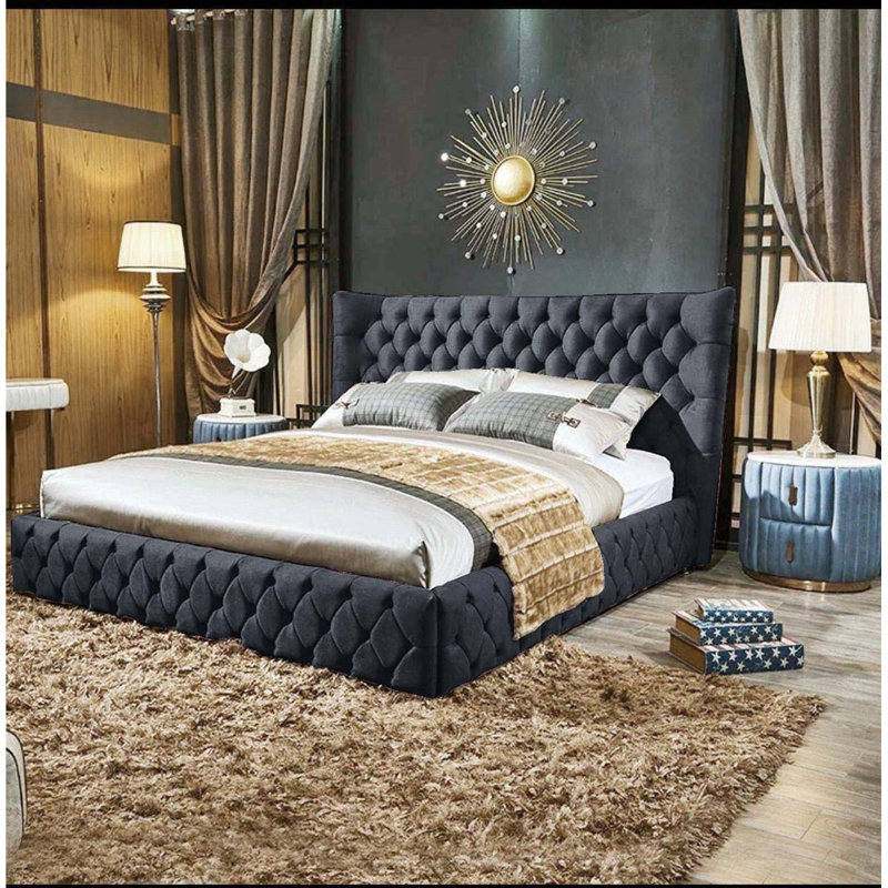 Buckingham Upholstered Ottoman Storage Bed, Charcoal, Double (4'6)