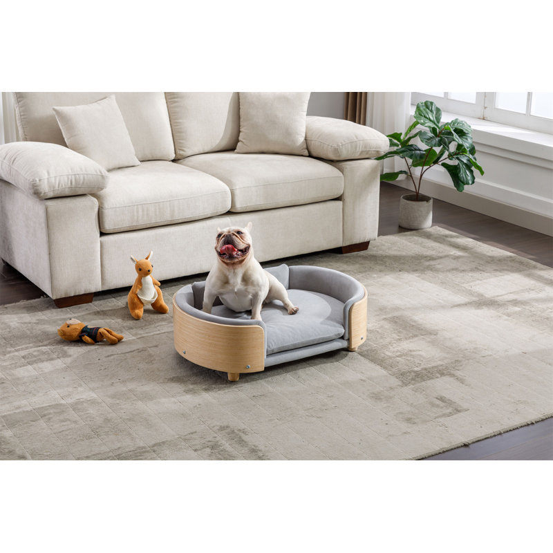 Lit pour chien surélevé de style scandinave avec pieds en bois massif, H 9,77 po x l 30,62 po x P 20,21 po