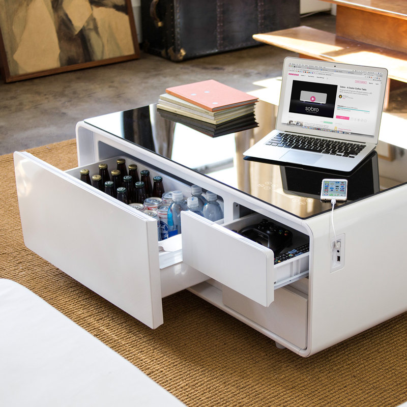 Table basse intelligente Sobro, Blanc / noir