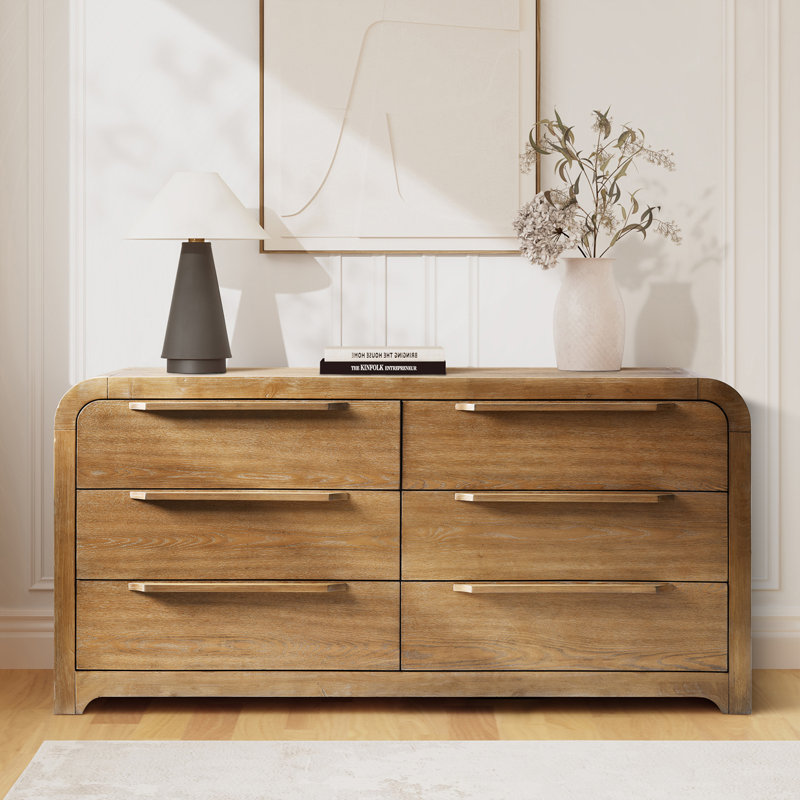 Egon 62'' W Modern Fully Assembled 6-Drawer Solid Wood Dresser with Hidden Drawer and Fully Velvet-lined