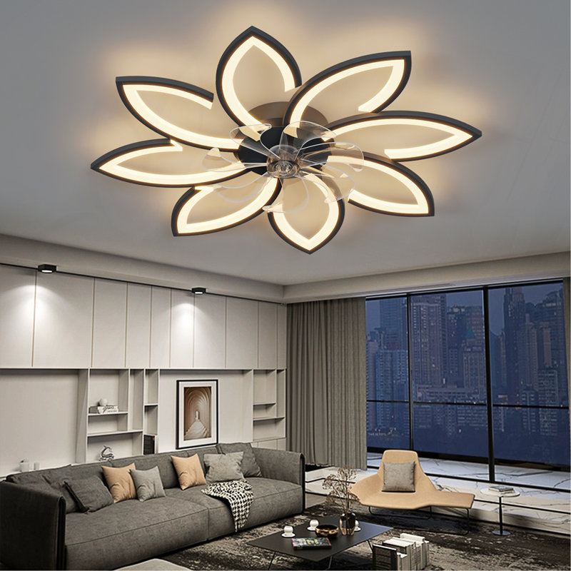 Ventilateur de plafond 35,4 po avec lumières, télécommande 3 températures de couleur, ventilateur à 6 vitesses, Noir, Brun