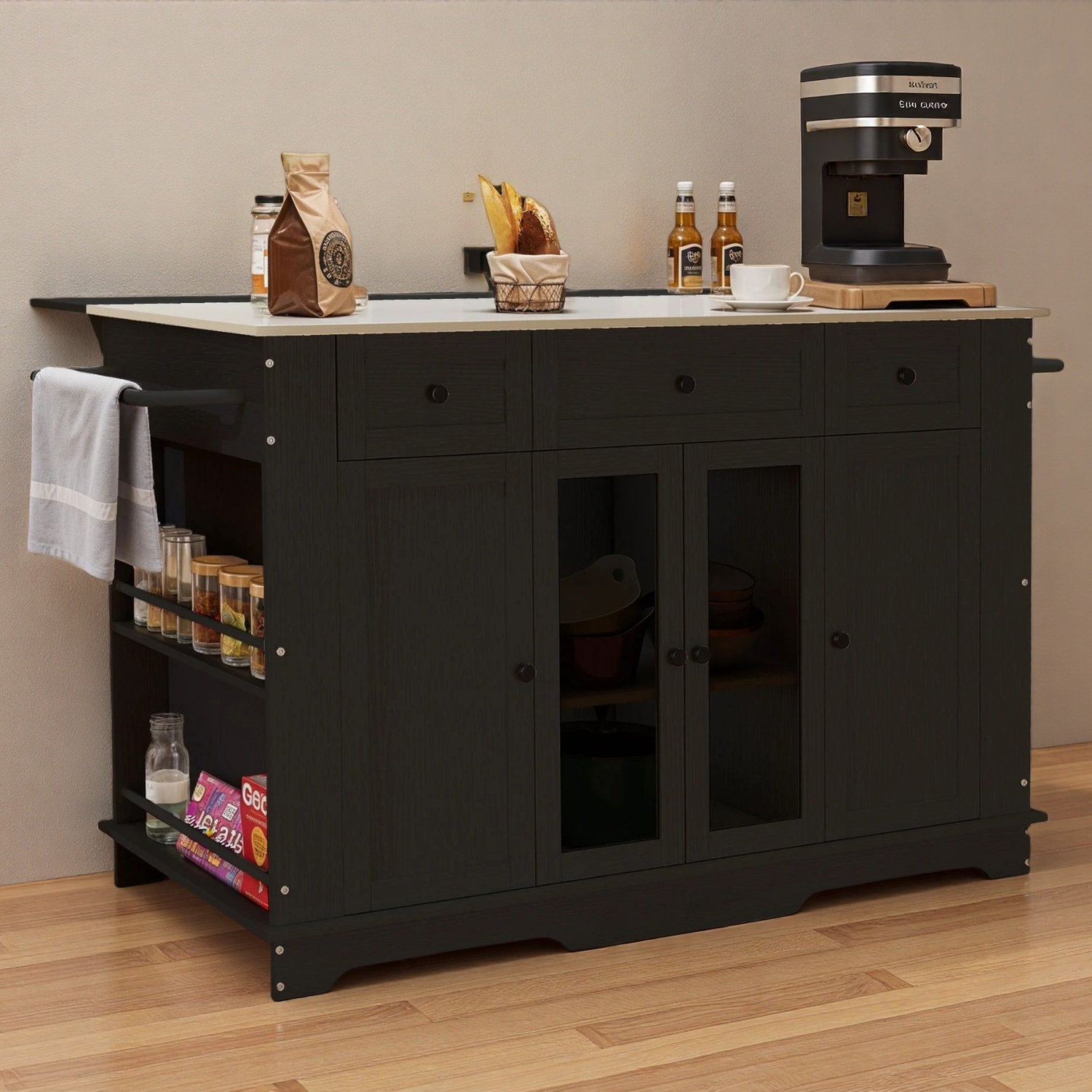 Latitude Run® Kitchen Island With Drop Leaf & Power Outlets, Mobile ...