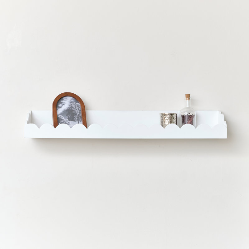 White Scalloped Wall Storage Shelf, 10cm H x 90cm W x 16cm D