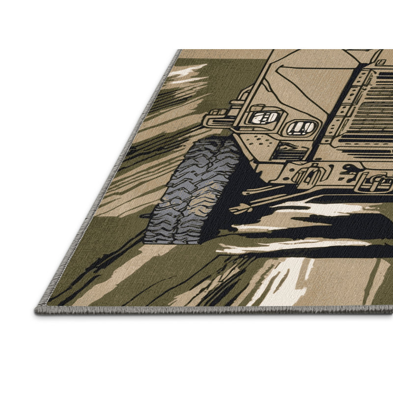 Machine Washable Transportation Brown Area Rug, Round 8'