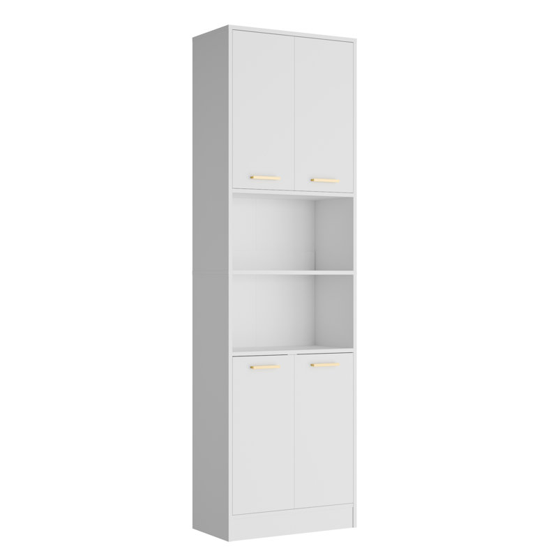 74.7'' H X 22'' W Tall Bookcase with Doors and Adjustable Shelves, 6-shelf Storage Bookshelf for Home Office and Living Room