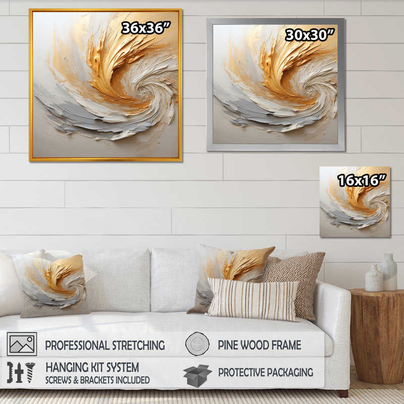 Peinture abstraite or et blanc Spiral I - Abstract Spirals Wall Art, Toile tendue, 36" H x 36" W