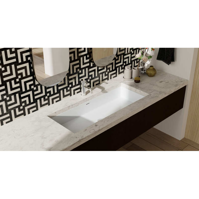 Lavabo de salle de bain encastrable en résine 39,4 po x 16,7 po Badeloft UB-05-XL-GGRY, Glossy Grey