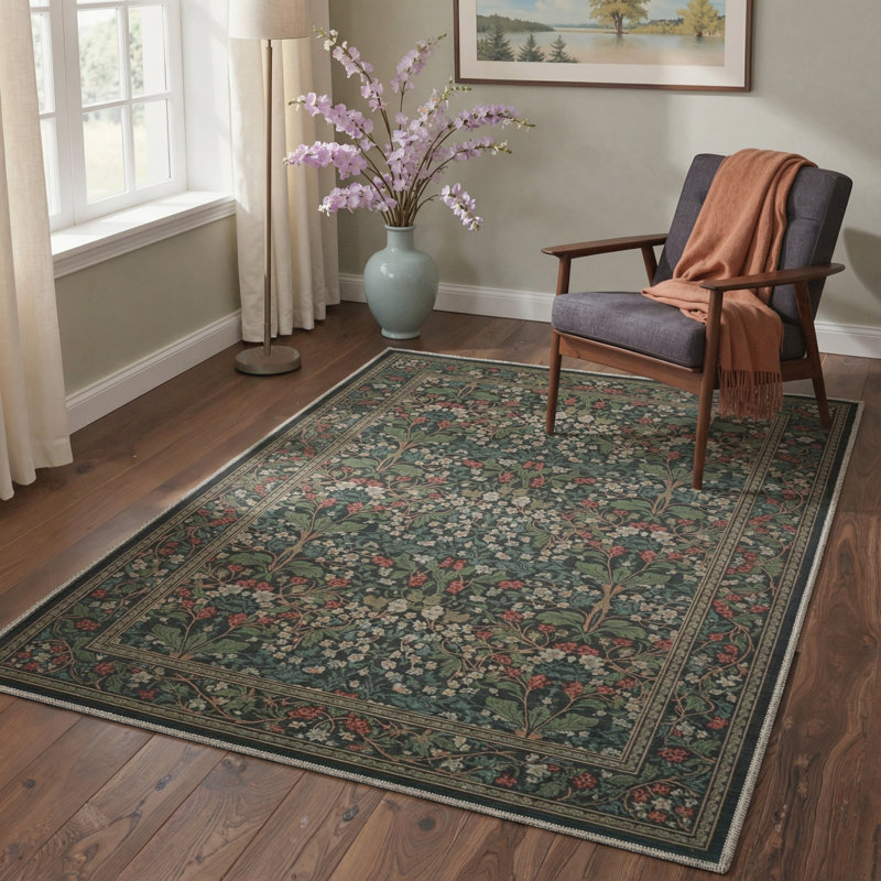 Allendale Aura Modern Machine Washable Red / Green Indoor Area Rug with Non-Slip Backing, Rectangle 5' x 7'