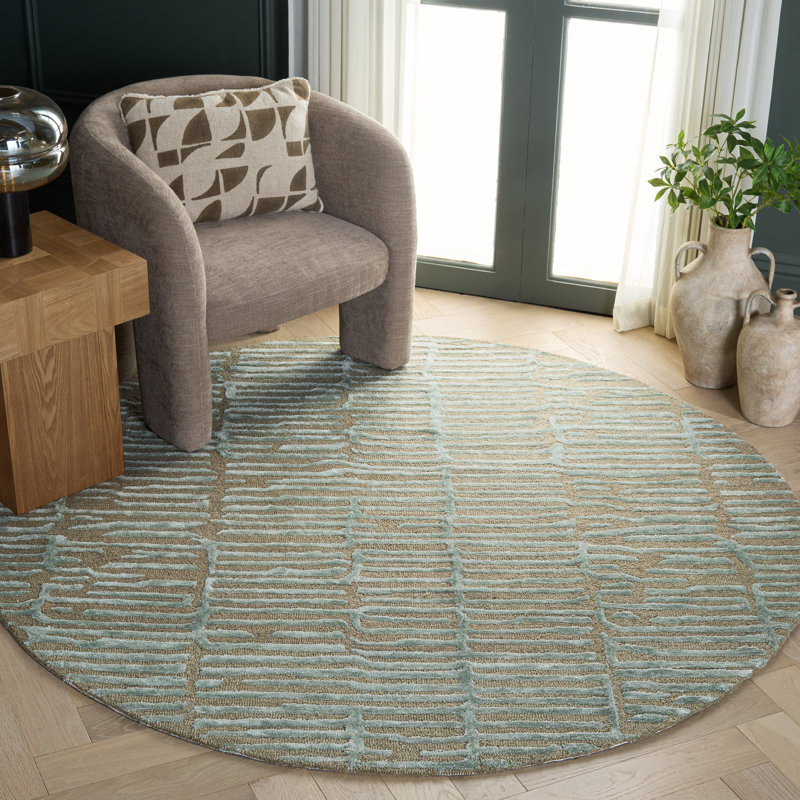 Soho 184 Hand Tufted Viscose; Wool Abstract Rug in Green/Brown, Round 6'