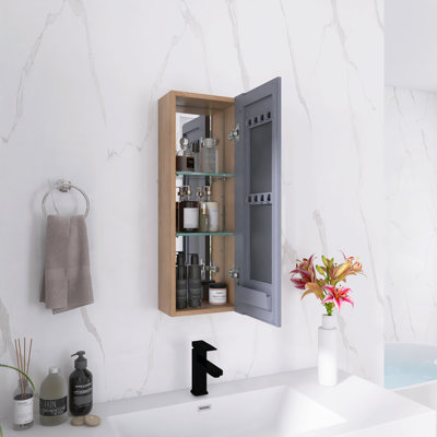 10 Inch Wall Mounted Medicine Cabinet with Mirror Door, Adjustable Glass Shelves