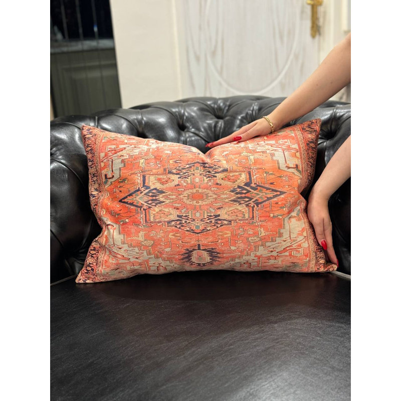 Square Pillow Cover & Insert, 16"H x 24"W, Rust/Beige, Rectangle