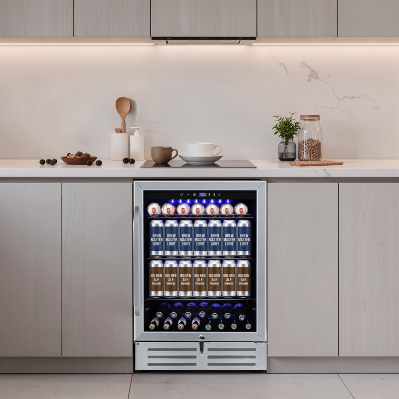 24-inch 210 Can Freestanding/Built-in Beverage Cooler - Energy Efficient, Quiet, Home Bar Fridge with Safety Lock