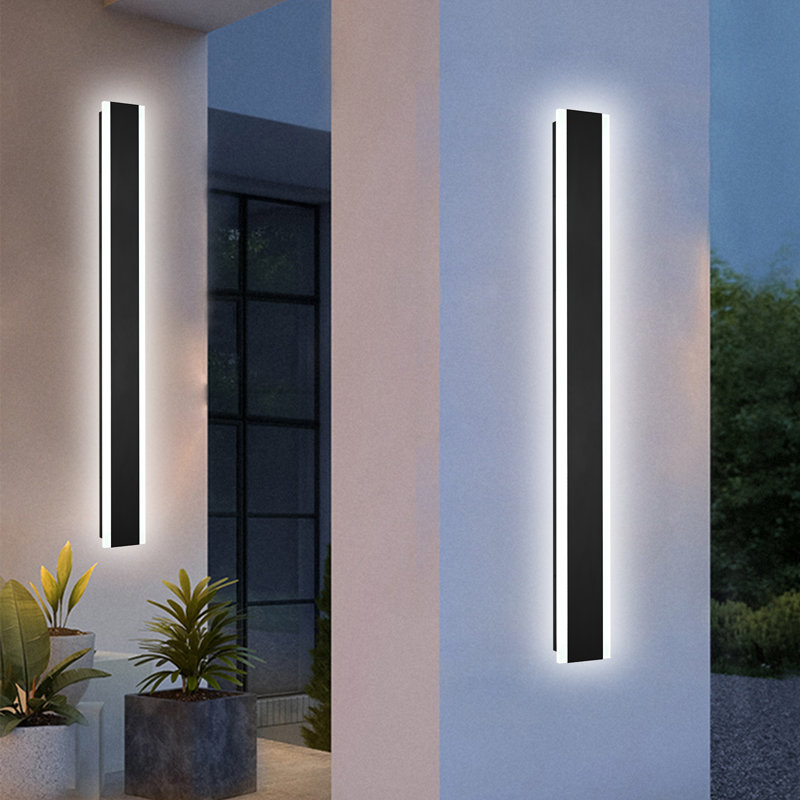 Outdoor Long Wall Lights, 2 Pack Dimmable Modern Led Wall Lighting,Black Wall Mount Long Linear Exterior Lighting Ip65 Waterproof Exterior Wall Light Fixtures For Garage Patio Porch