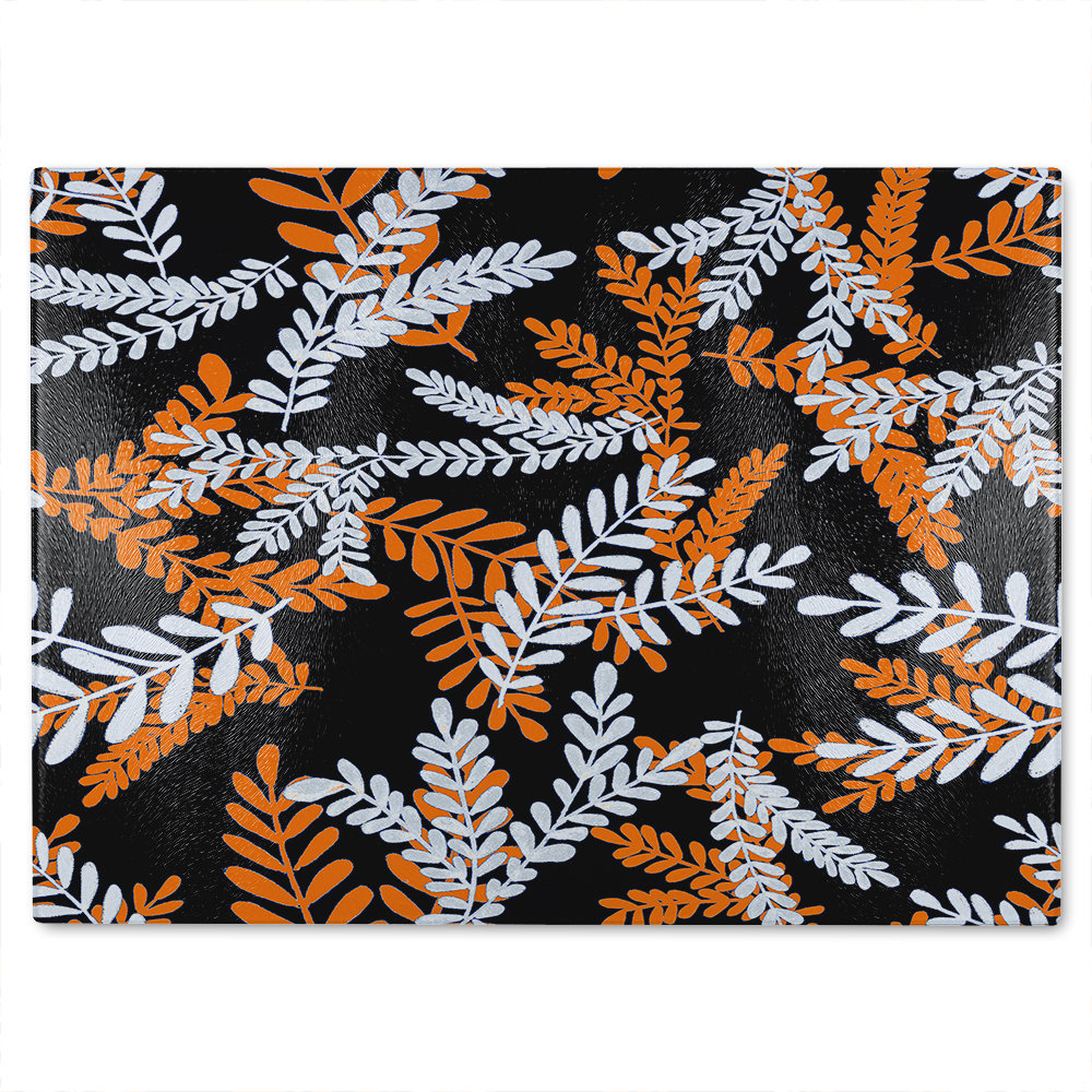 White Olive Leaves Glass Chopping Board