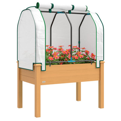 Raised Garden Bed with PE Greenhouse Cover, Outdoor Planter Box for Herbs and Vegetables, 35 x 22 x 47 inch