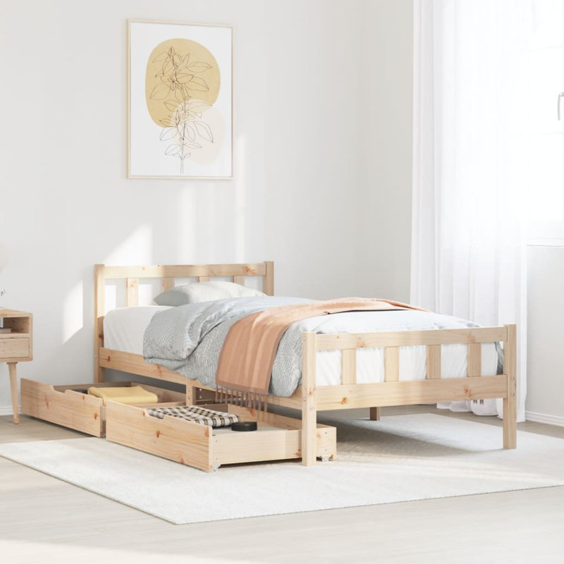 Solid Wood Storage Bed, Brown, Small Single (2'6)