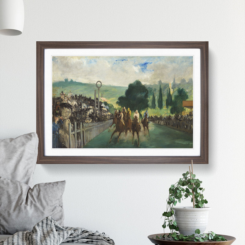The Races at Longchamp by Edouard Manet - Picture Frame Painting, 27cm H x 36cm W x 2cm D, Walnut Framed