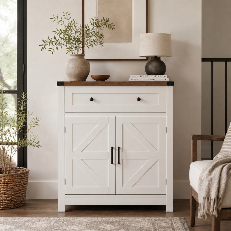 Armoire de rangement à 2 portes avec tiroir Farmhouse, Blanc