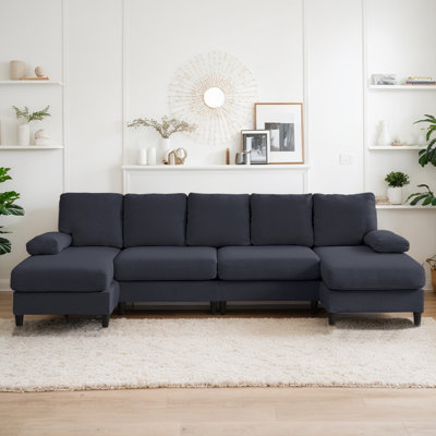 Boneless U-Shaped Sectional Sofa Couches,4-Seater Corduroy Living Room Sofa Set With Double Chaises, For Apartment