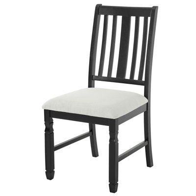 Set of 4 Dining Chairs,Wooden Dining Chairs with Upholstered Linen Fabric Seat, High Back Slat Design Farmhouse Dining Room Chairs, Rubberwood Frame,