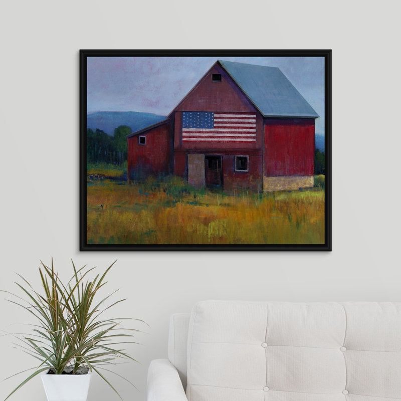 « patriotique », peinture sur toile, H 25,7 po x l 31,7 po x p 1,75 po, Cadre flottant noir