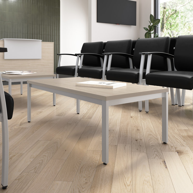 Natural Elm and White Rectangular Wood Metal Coffee Table