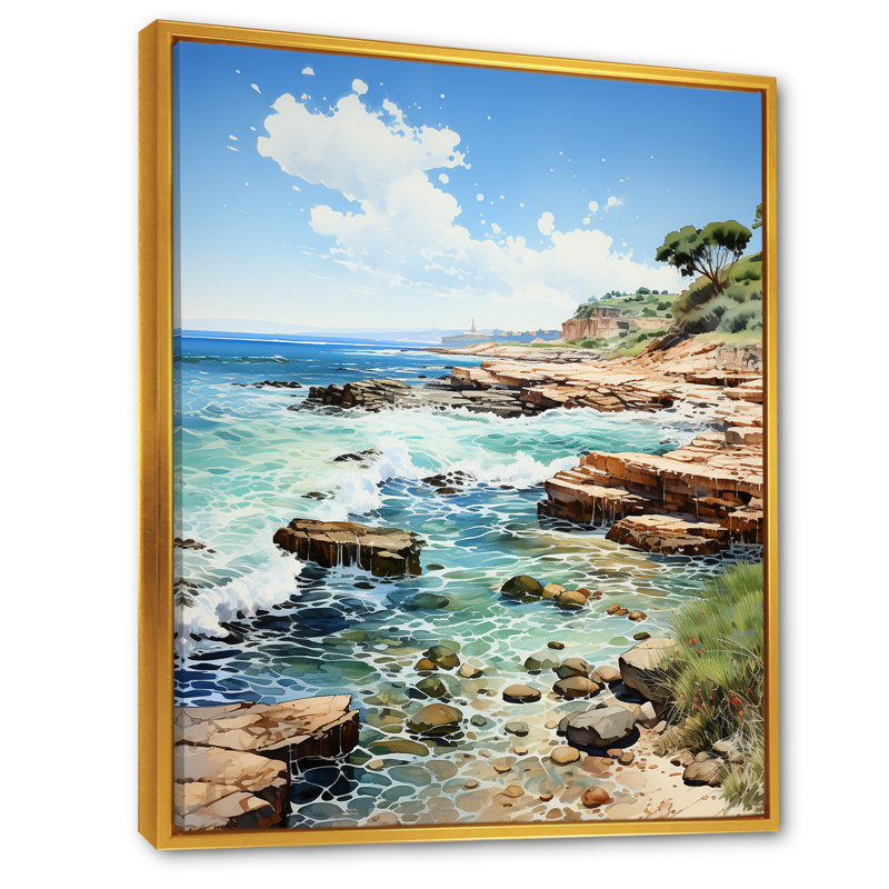 " Coastal Tranquility Horizon II ", Gold Floater Framed, 40" H x 30" W