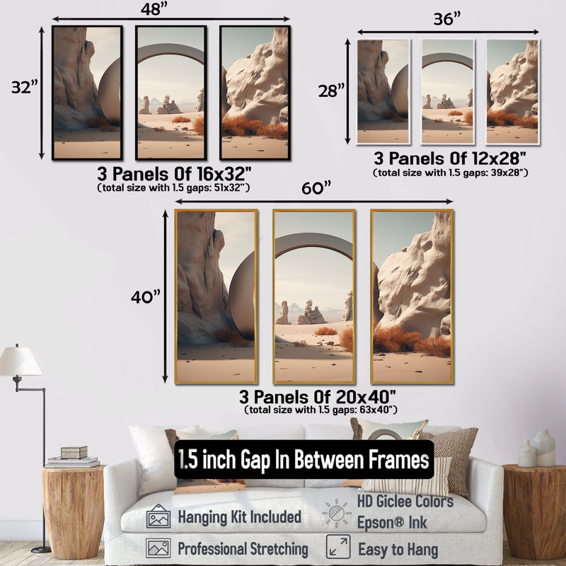 Art mural surréalisme, Cadre flottant doré, H 32 po x l 48 po