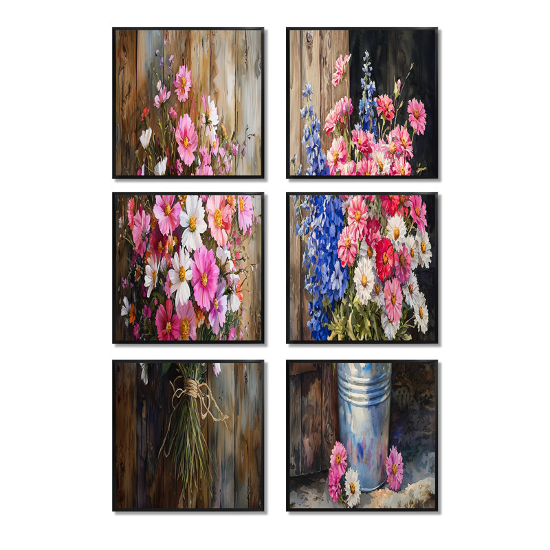Ensemble de 6 impressions sur toile Wild Garden, Noir, Impression encadrée sans passe-partout
