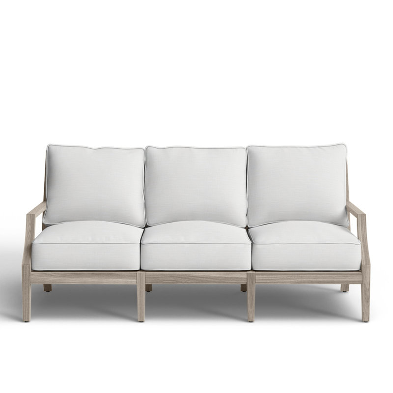 Haley Teak Patio Sofa with Cushions, Rollo Lace InsideOut® Linen, Oyster Teak, Welt + Standard fill