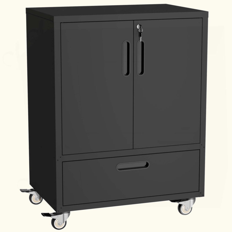 Chariot à outils avec roues, armoire à outils mobile avec roulettes verrouillables et tiroir, organisateur de rangement en acier robuste pour garage, atelier, bureau - Assemblage facile en 30 minutes
