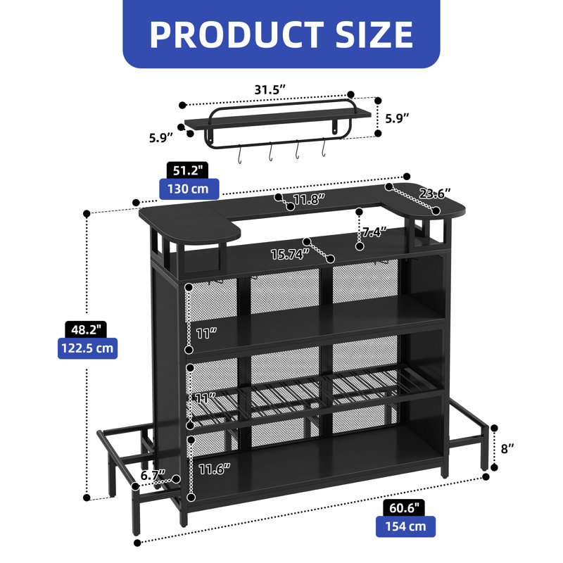 Home Bar Table with Wall-Mounted Rack