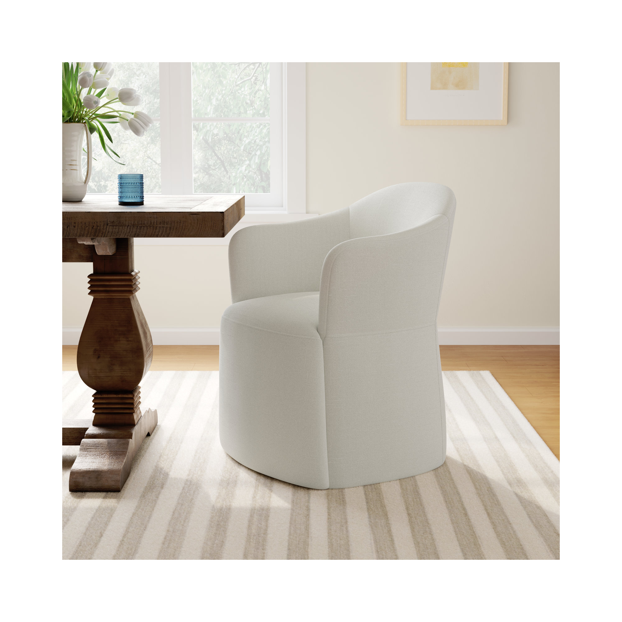 Janina Upholstered Arm Chair, Effie Linen Performance Linen