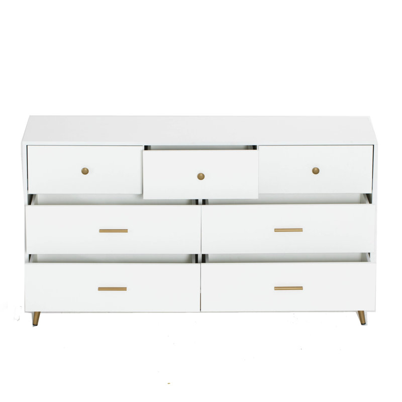 Commode 7 tiroirs 55,25 po, Blanc