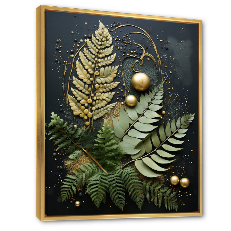 Ysabell Ferns Plant Timeless Elegance III sur toile, H 40 po x l 30 po x P 1,5 po, Cadre flottant doré